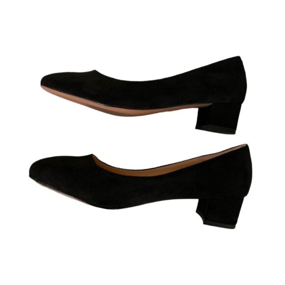 Showforest Womens Black Square Toe with Chunky Heel Suede Pump Size 8 - Picture 6 of 10